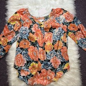 Lauren Conrad NWT new dress shirt business blouse peach floral flower blue black